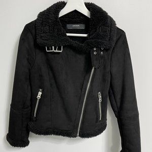 ZARA - Fully Lined Faux Fur Suede Biker Jacket Double Faced - Size XS
